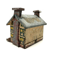 Wonderful Old Scratch Made Elaborately Painted Tin House Still Bank with Wild Chimneys