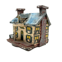 Wonderful Old Scratch Made Elaborately Painted Tin House Still Bank with Wild Chimneys