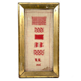 RR's 1836 Red and White Darning Sampler on Homespun Linen in Period Gilded Frame with Original Glass