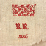 RR's 1836 Red and White Darning Sampler on Homespun Linen in Period Gilded Frame with Original Glass