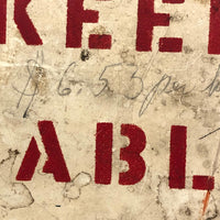 KEEP TABLE CLEAN, Red on White Stencil Painted Steel Sign