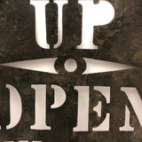 Store with This End Up, Antique Brass Barrel Stencil