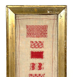 RR's 1836 Red and White Darning Sampler on Homespun Linen in Period Gilded Frame with Original Glass