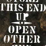 Store with This End Up, Antique Brass Barrel Stencil