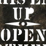 Store with This End Up, Antique Brass Barrel Stencil