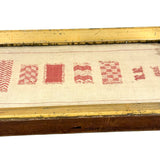 RR's 1836 Red and White Darning Sampler on Homespun Linen in Period Gilded Frame with Original Glass