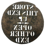 Store with This End Up, Antique Brass Barrel Stencil