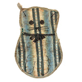 Very Sweet Old Quilted Cat Pot Holder with Hand-drawn Face and Bow