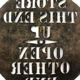 Store with This End Up, Antique Brass Barrel Stencil