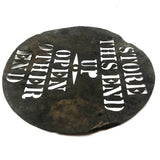 Store with This End Up, Antique Brass Barrel Stencil