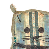 Very Sweet Old Quilted Cat Pot Holder with Hand-drawn Face and Bow