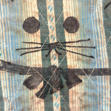 Very Sweet Old Quilted Cat Pot Holder with Hand-drawn Face and Bow