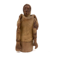 Wonderful Old Inuit Carved Wood Figure in Hide Parka