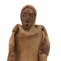Wonderful Old Inuit Carved Wood Figure in Hide Parka