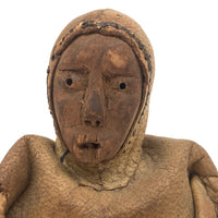 Wonderful Old Inuit Carved Wood Figure in Hide Parka