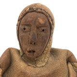 Wonderful Old Inuit Carved Wood Figure in Hide Parka