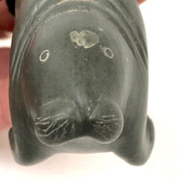 Gentle Looking Inuit Carved Green Soapstone Walrus (No Tusks)