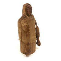 Wonderful Old Inuit Carved Wood Figure in Hide Parka