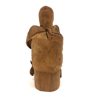 Wonderful Old Inuit Carved Wood Figure in Hide Parka