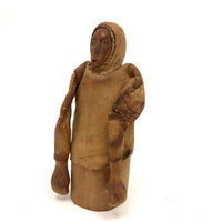 Wonderful Old Inuit Carved Wood Figure in Hide Parka