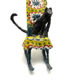 Funny Faced Cats on Cheerful Yellow Rocker, Vintage Folk Art Papier Mache Sculpture