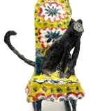 Funny Faced Cats on Cheerful Yellow Rocker, Vintage Folk Art Papier Mache Sculpture