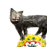 Funny Faced Cats on Cheerful Yellow Rocker, Vintage Folk Art Papier Mache Sculpture