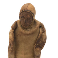 Wonderful Old Inuit Carved Wood Figure in Hide Parka