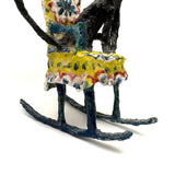 Funny Faced Cats on Cheerful Yellow Rocker, Vintage Folk Art Papier Mache Sculpture