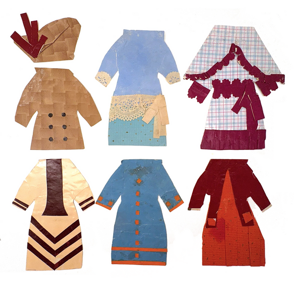Six Old Homemade Paper Doll Outfits in Excellent Colors