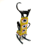 Funny Faced Cats on Cheerful Yellow Rocker, Vintage Folk Art Papier Mache Sculpture