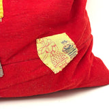 Boy with Hat and Tiny Horse, Best c. 1940s Folk Art Feather Stuffed Red Wool Pillow with Appliqué and Embroidery