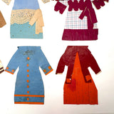 Six Old Homemade Paper Doll Outfits in Excellent Colors