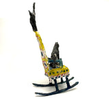 Funny Faced Cats on Cheerful Yellow Rocker, Vintage Folk Art Papier Mache Sculpture