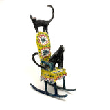 Funny Faced Cats on Cheerful Yellow Rocker, Vintage Folk Art Papier Mache Sculpture