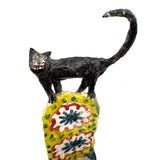 Funny Faced Cats on Cheerful Yellow Rocker, Vintage Folk Art Papier Mache Sculpture