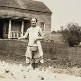 "Mom" Feeding Chickens, Most Endearing Annotated c. 1940s Velox Snapshot