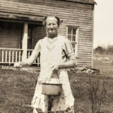 "Mom" Feeding Chickens, Most Endearing Annotated c. 1940s Velox Snapshot