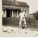 "Mom" Feeding Chickens, Most Endearing Annotated c. 1940s Velox Snapshot