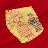 Boy with Hat and Tiny Horse, Best c. 1940s Folk Art Feather Stuffed Red Wool Pillow with Appliqué and Embroidery