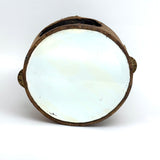 Beautiful Old Linen Covered Tamborine with Beveled Glass Mirror