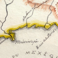 Beautifully Executed, Large Ink and Watercolor Manuscript Map of North America, 1854, French Canadian