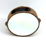 Beautiful Old Linen Covered Tamborine with Beveled Glass Mirror