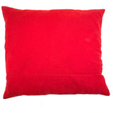Boy with Hat and Tiny Horse, Best c. 1940s Folk Art Feather Stuffed Red Wool Pillow with Appliqué and Embroidery