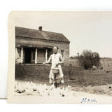 "Mom" Feeding Chickens, Most Endearing Annotated c. 1940s Velox Snapshot