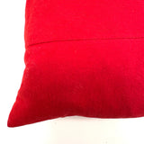 Boy with Hat and Tiny Horse, Best c. 1940s Folk Art Feather Stuffed Red Wool Pillow with Appliqué and Embroidery