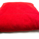 Boy with Hat and Tiny Horse, Best c. 1940s Folk Art Feather Stuffed Red Wool Pillow with Appliqué and Embroidery
