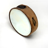 Beautiful Old Linen Covered Tamborine with Beveled Glass Mirror