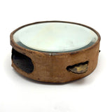 Beautiful Old Linen Covered Tamborine with Beveled Glass Mirror
