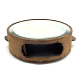 Beautiful Old Linen Covered Tamborine with Beveled Glass Mirror